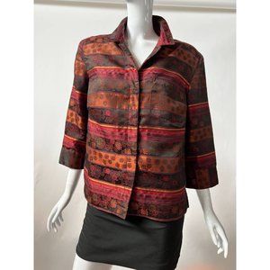 Stonebridge Womens Jacket Coat Multicolor Floral Stripe Pocket 3/4 Sleeve S